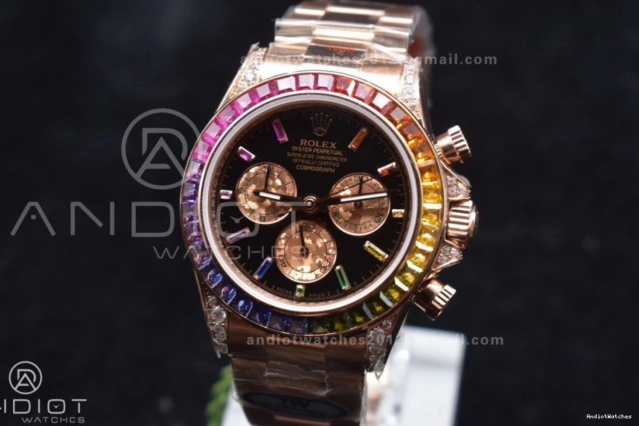 428 Best Crystal RG A Daytona Edition TWF on Black YG Bracelet Rainbow 116595RBOW Classic Dial 0419